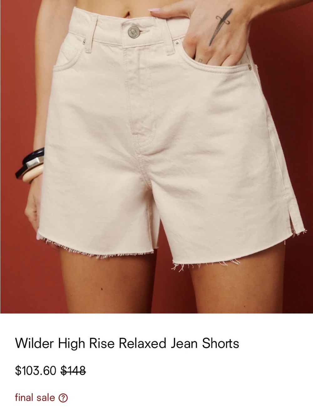 Reformation White High-Rise Raw Denim Shorts